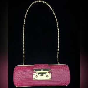 Louis Vuitton Fuchsia Crocodile Clutch with Gold Accents